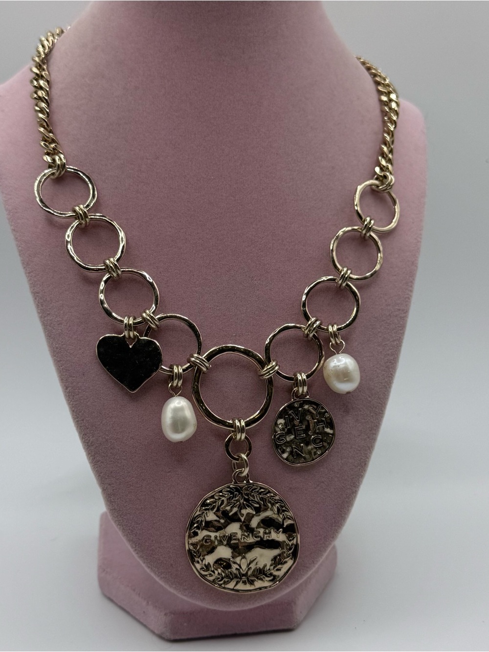 Givenchy Gold-Tone Charm Necklace with Heart, Coin and Pearl Drops